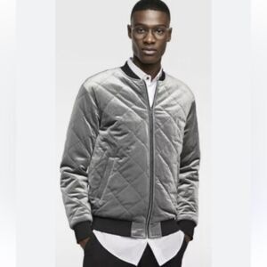Zara Mens Bomber Jacket Quilted Velour Sz M‎